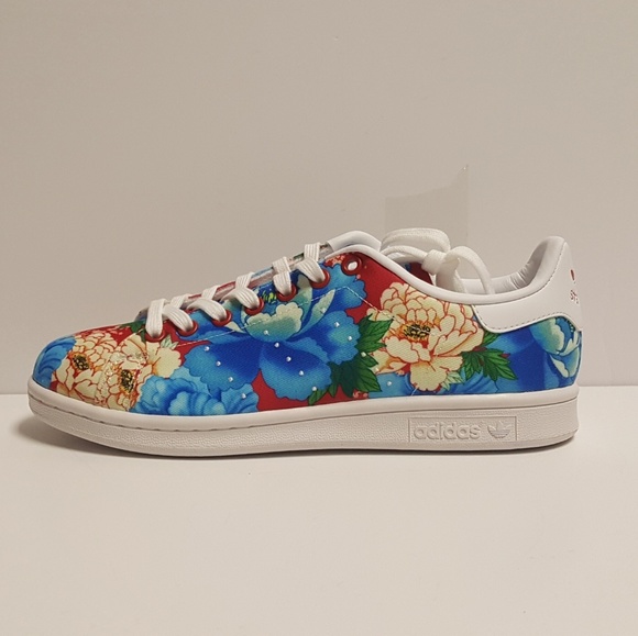 ADIDAS STAN SMITH FARM FLORAL RED BLUE SNEAKERS - Picture 6 of 8